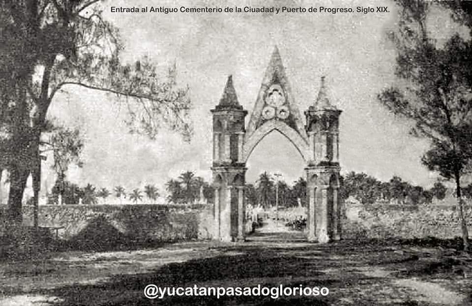 Ilustración del antiguo cementerio de Progreso, Yucatán enterrado bajo la ciudad