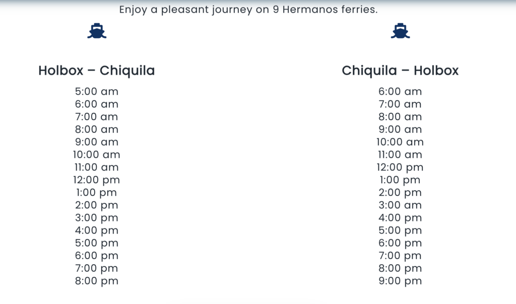 Horarios del ferry 9 hermanos  desde Chiquilá y  regreso desde Holbox